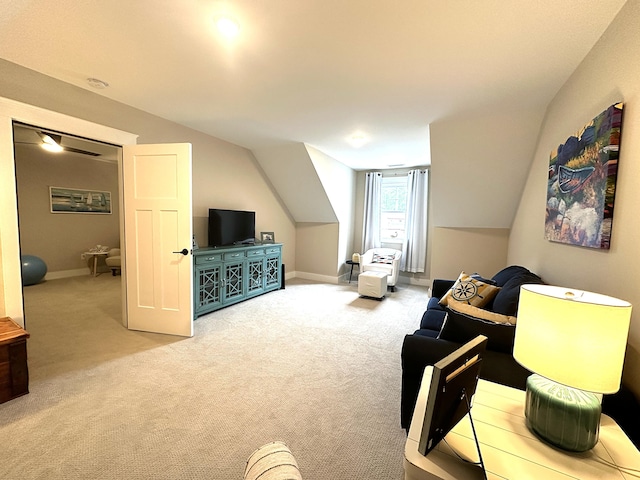 3 Jennifer Ln Unit 1, Wells, ME 04090 - living area featuring carpet floors, baseboards, and vaulted ceiling