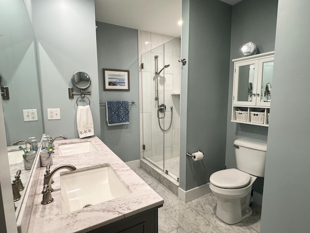 3 Jennifer Ln Unit 1, Wells, ME 04090 - full bathroom featuring a shower stall, double vanity, toilet, and marble look tiles
