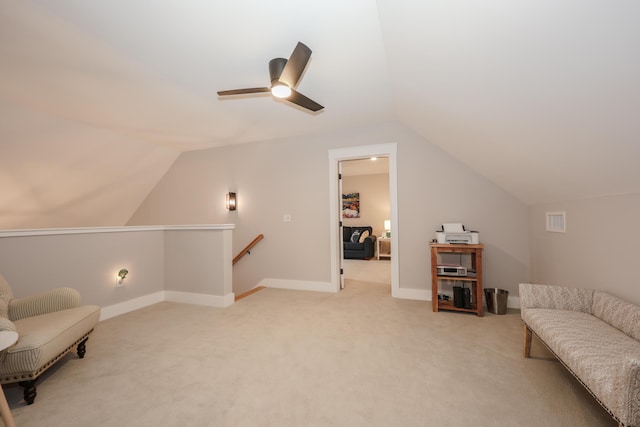 3 Jennifer Ln Unit 1, Wells, ME 04090 - sitting room featuring ceiling fan, lofted ceiling, light colored carpet, and an upstairs landing