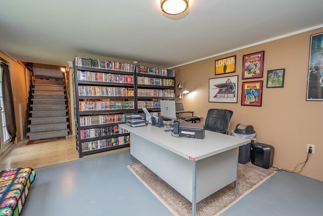 52 Judkins Rd, Harmony, ME 04942 - home office featuring concrete floors and ornamental molding