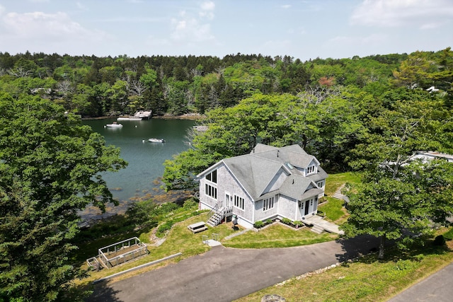 2301 State Route 129, South Bristol, ME 04568 - aerial view of property and surrounding area featuring a heavily wooded area and a nearby body of water