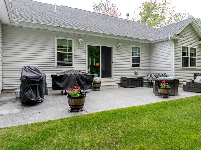 2 Neptune Rd, Old Orchard Beach, ME 04064 - rear view of property with outdoor lounge area, roof with shingles, a yard, and a patio