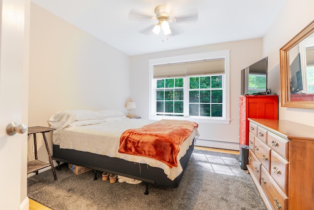 2 Neptune Rd, Old Orchard Beach, ME 04064 - carpeted bedroom featuring baseboard heating and a ceiling fan