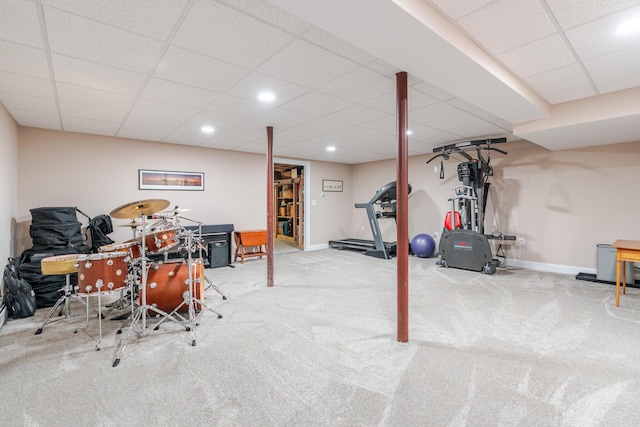 2 Neptune Rd, Old Orchard Beach, ME 04064 - recreation room featuring carpet floors, a paneled ceiling, baseboards, and recessed lighting