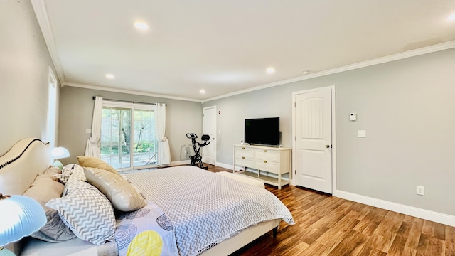 40 Ellis Ct, Bangor, ME 04401 - bedroom with access to outside, crown molding, recessed lighting, baseboards, and wood finished floors