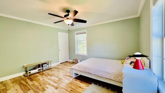 40 Ellis Ct, Bangor, ME 04401 - bedroom with baseboards, ornamental molding, light wood-style floors, and ceiling fan