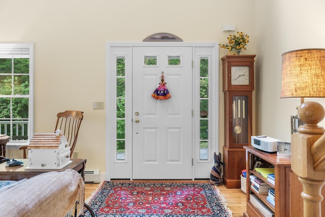 30 Oliver Woods Rd, Nobleboro, ME 04555 - entrance foyer with a baseboard radiator and light wood-type flooring