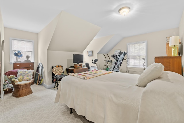 30 Oliver Woods Rd, Nobleboro, ME 04555 - bedroom with light carpet, vaulted ceiling, and baseboards