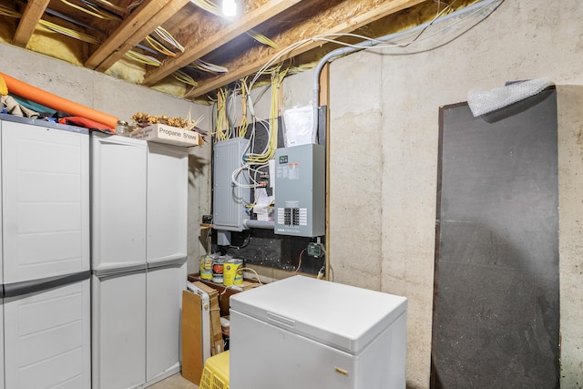30 Oliver Woods Rd, Nobleboro, ME 04555 - unfinished below grade area with fridge and electric panel