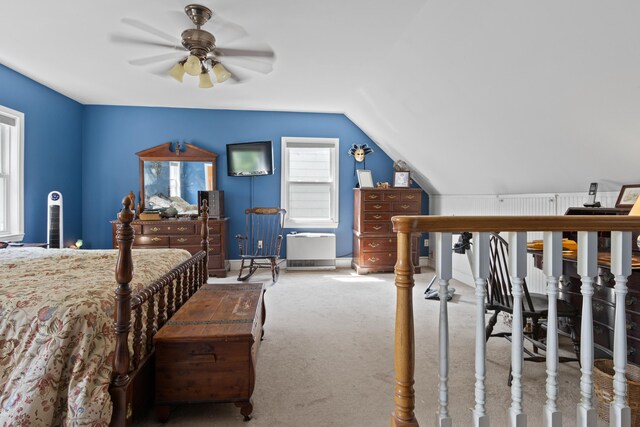 194 Margaret St, South Portland, ME 04106 - bedroom with carpet flooring, vaulted ceiling, and a ceiling fan