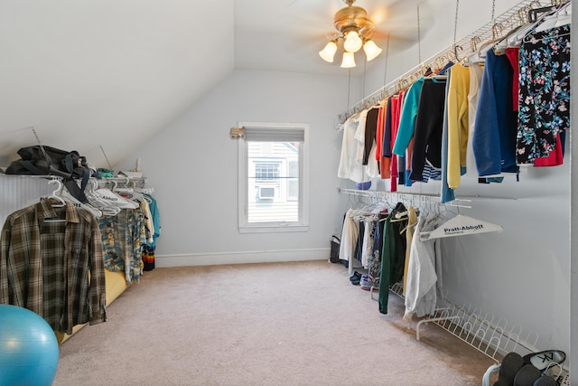 194 Margaret St, South Portland, ME 04106 - walk in closet with lofted ceiling, carpet, and a ceiling fan