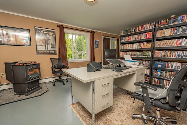 52A Judkins Rd, Harmony, ME 04942 - office featuring concrete floors, baseboard heating, and crown molding