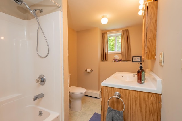 52A Judkins Rd, Harmony, ME 04942 - full bathroom with vanity, toilet, shower / bathtub combination, and baseboard heating