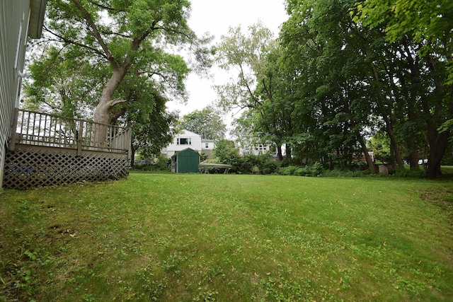 31 Curtis St, South Portland, ME 04106 - view of grassy yard with a storage shed and a wooden deck