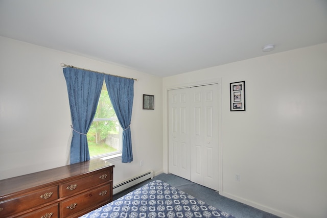31 Curtis St, South Portland, ME 04106 - unfurnished bedroom featuring a baseboard radiator, dark carpet, and a closet