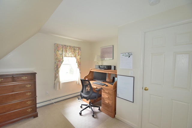 31 Curtis St, South Portland, ME 04106 - office featuring a baseboard heating unit, vaulted ceiling, and light colored carpet