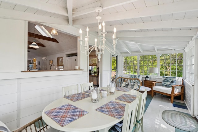 74 Ottawa Ave, Portland, ME 04109 - dining space featuring wood ceiling, tile patterned flooring, and a ceiling fan