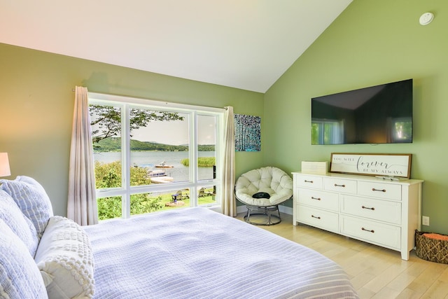 42 Barter Rd, Rockland, ME 04841 - bedroom featuring light wood-type flooring and high vaulted ceiling