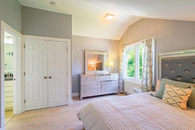 42 Barter Rd, Rockland, ME 04841 - bedroom featuring vaulted ceiling, light wood-style flooring, and a closet
