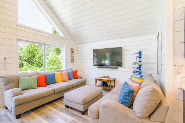 42 Barter Rd, Rockland, ME 04841 - living area featuring lofted ceiling, wood finished floors, wooden walls, and wooden ceiling