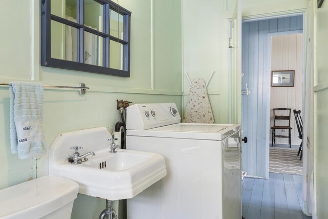 10 S Colony Branch Rd, Harpswell, ME 04079 - washroom featuring washer / dryer and wood finished floors
