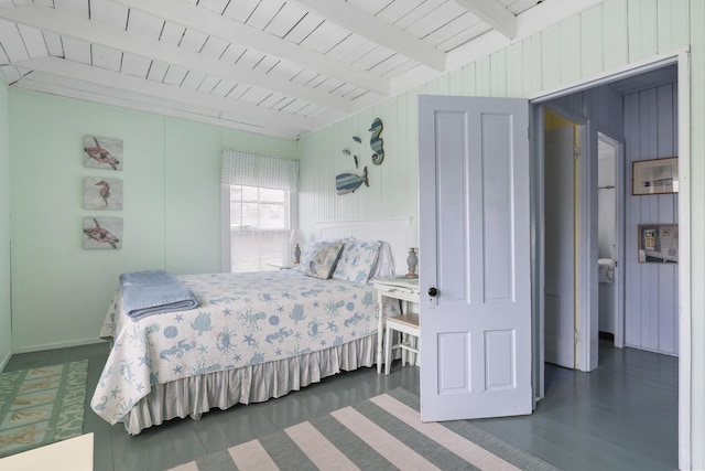 10 S Colony Branch Rd, Harpswell, ME 04079 - bedroom with beam ceiling, wood walls, and wood finished floors