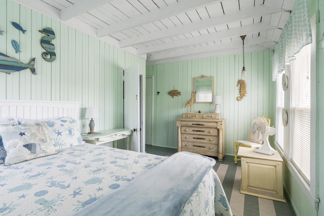 10 S Colony Branch Rd, Harpswell, ME 04079 - bedroom with multiple windows, beam ceiling, and wood walls