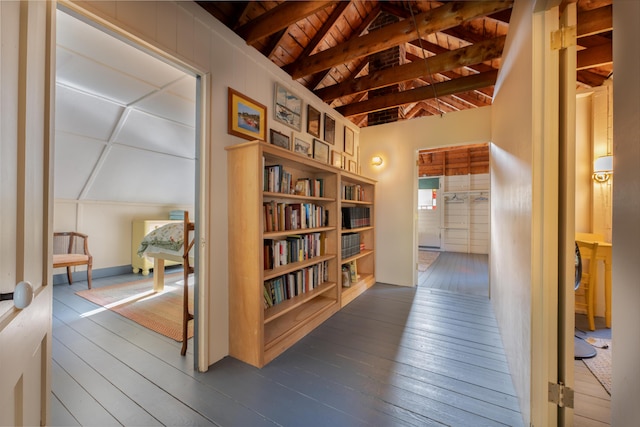 51 W Marginal Rd, Brunswick, ME 04011 - hall featuring dark wood-style flooring and wood ceiling
