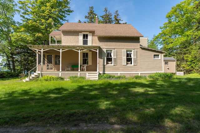 51 W Marginal Rd, Brunswick, ME 04011 - view of front of home with a front yard, a chimney, and a porch