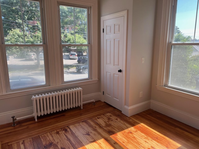 34 Birch St, Biddeford, ME 04005 - empty room featuring radiator, wood finished floors, baseboards, and healthy amount of natural light