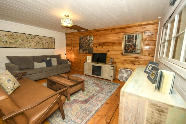 7 Cluff Ln, Bridgton, ME 04009 - living room with wood walls, wooden ceiling, and wood finished floors