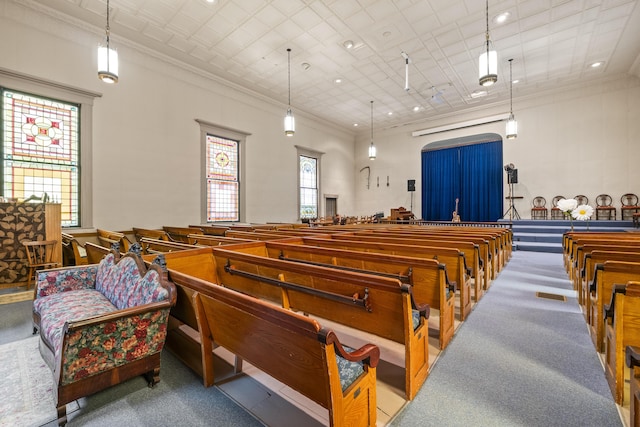 85 Friendship Rd, Waldoboro, ME 04572 - misc room featuring carpet flooring, ornamental molding, and recessed lighting