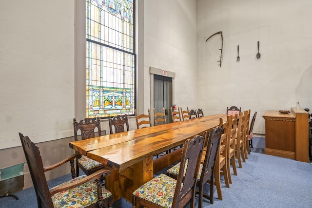 85 Friendship Rd, Waldoboro, ME 04572 - dining area with carpet flooring and a towering ceiling