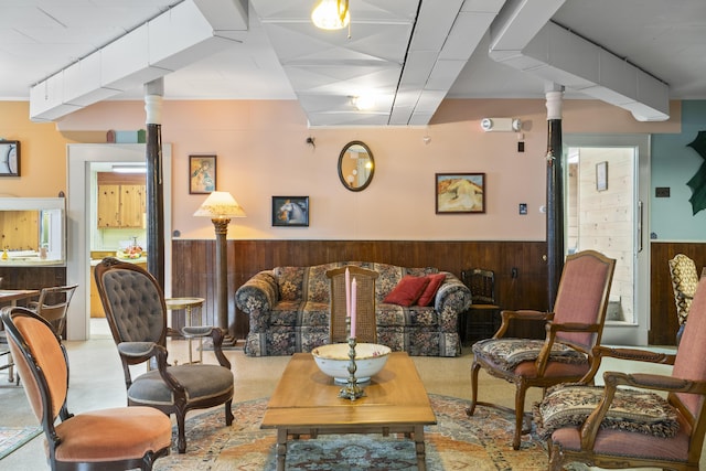 85 Friendship Rd, Waldoboro, ME 04572 - living room featuring wood walls and a wainscoted wall