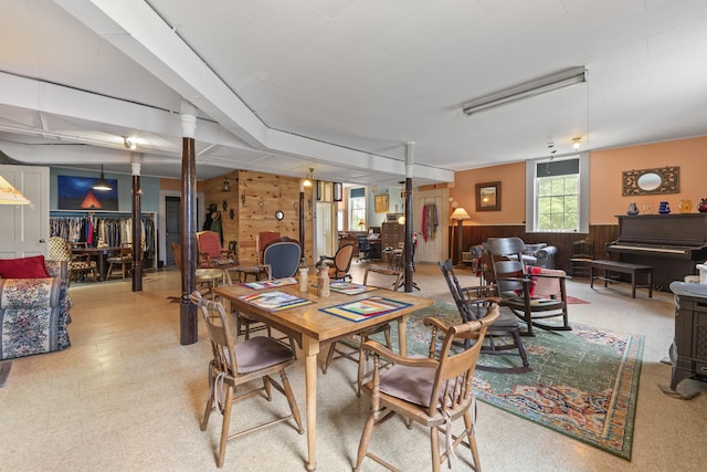 85 Friendship Rd, Waldoboro, ME 04572 - dining space with wood walls and a wainscoted wall