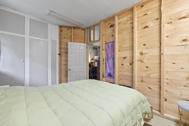 85 Friendship Rd, Waldoboro, ME 04572 - bedroom with carpet flooring and wooden walls