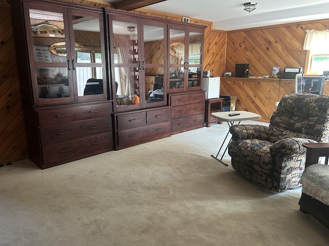 8 Camp Rd, Hartford, ME 04220 - living area featuring light carpet and wooden walls
