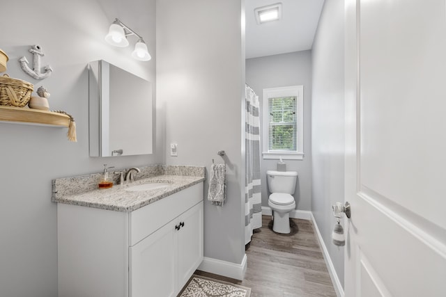 46 Patriot Way Unit 135, Arundel, ME 04046 - full bath with vanity, toilet, wood finished floors, baseboards, and a shower with shower curtain