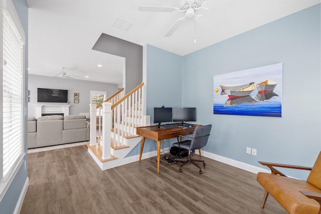 46 Patriot Way Unit 135, Arundel, ME 04046 - home office with ceiling fan, wood finished floors, recessed lighting, and baseboards