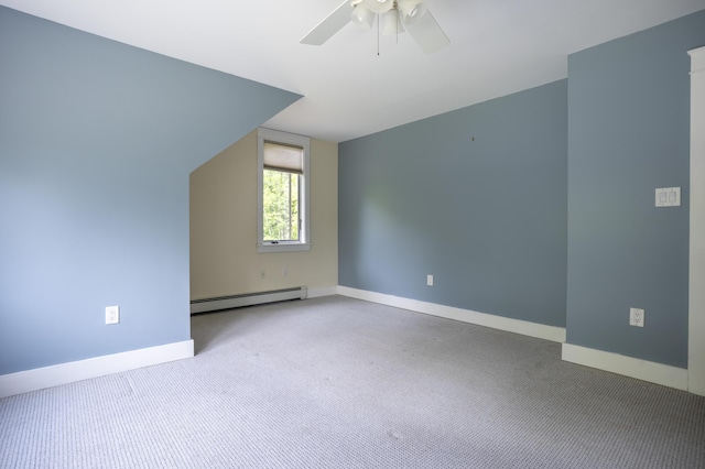 15 Brookview Dr, Bucksport, ME 04416 - additional living space with baseboard heating, ceiling fan, baseboards, and carpet flooring