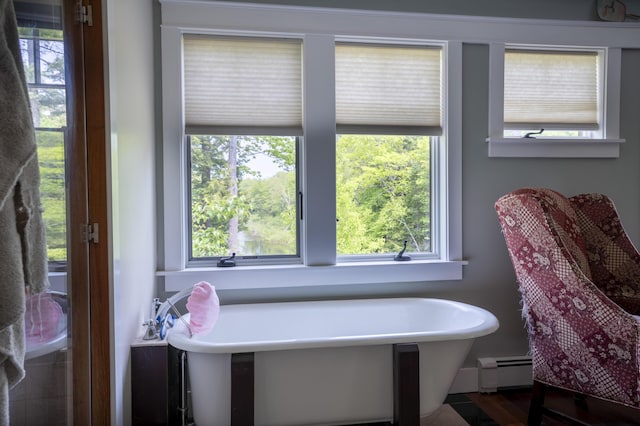 15 Brookview Dr, Bucksport, ME 04416 - full bath featuring a freestanding tub, a baseboard heating unit, and healthy amount of natural light