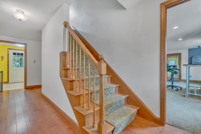 116 Point Rd, Acton, ME 04001 - staircase featuring wood finished floors and recessed lighting