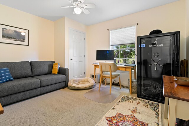 18 Fox Meade Ln, Searsmont, ME 04973 - carpeted living room with ceiling fan