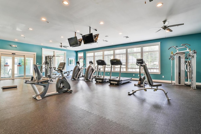 1 Old County Rd Unit 600, Wells, ME 04090 - exercise room featuring a ceiling fan, recessed lighting, and baseboards