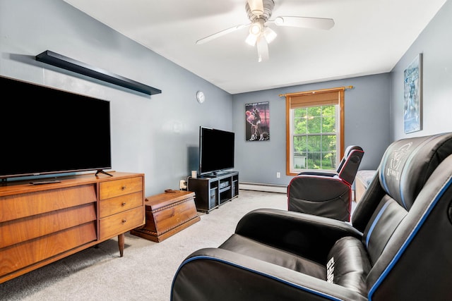 578 Little River Rd, Lebanon, ME 04027 - carpeted living area featuring baseboard heating and ceiling fan