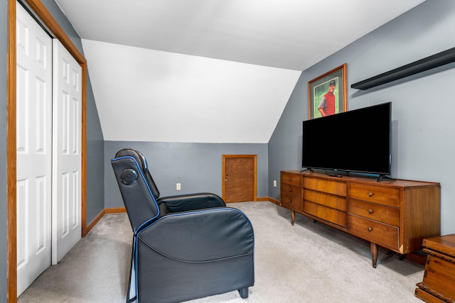 578 Little River Rd, Lebanon, ME 04027 - sitting room featuring lofted ceiling and light carpet