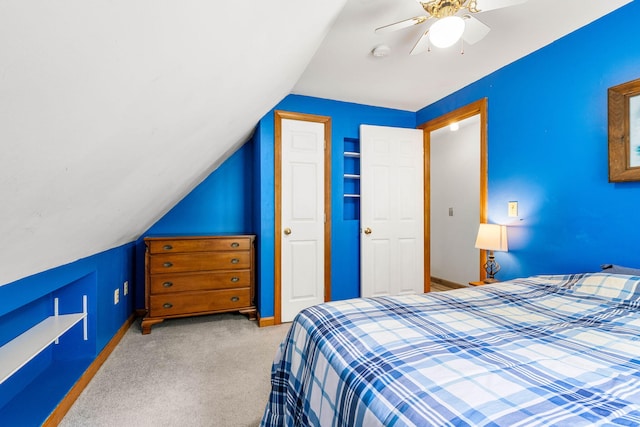 578 Little River Rd, Lebanon, ME 04027 - carpeted bedroom with lofted ceiling and a ceiling fan