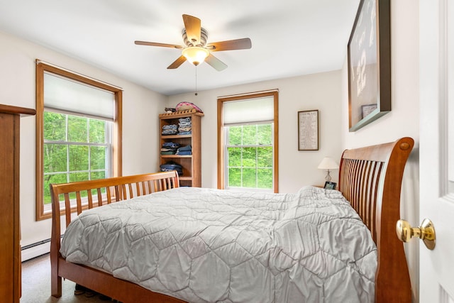 578 Little River Rd, Lebanon, ME 04027 - bedroom with baseboard heating and a ceiling fan