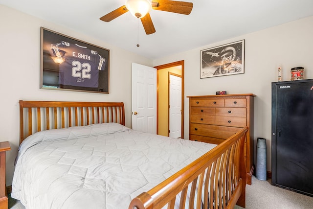 578 Little River Rd, Lebanon, ME 04027 - bedroom featuring ceiling fan, carpet, and freestanding refrigerator