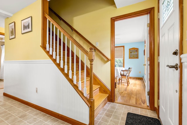 578 Little River Rd, Lebanon, ME 04027 - staircase with wainscoting and baseboards